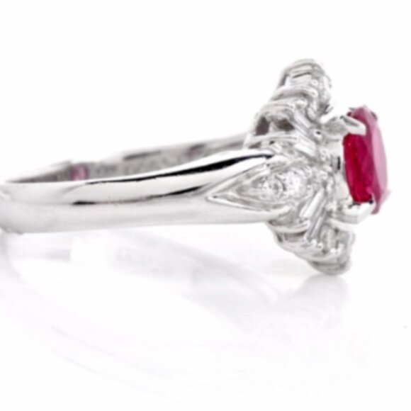 Platinum Ruby, Baguette, Round Diamonds Halo Ring 1.30ct 5.5 - Picture 3 of 7